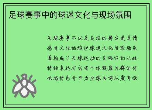 足球赛事中的球迷文化与现场氛围