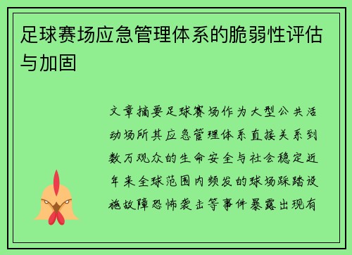 足球赛场应急管理体系的脆弱性评估与加固